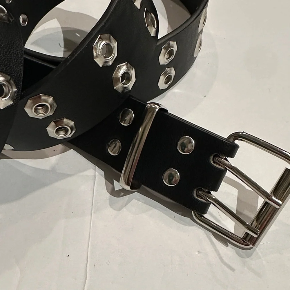 Black Studded faux Leather Belt fits up to 36”